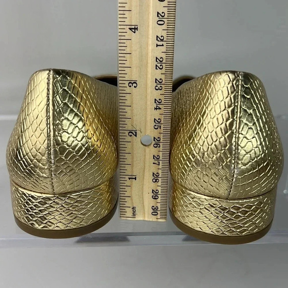Lulus Alessia Gold Metallic Snake Embossed Low Block Heel Pointed-Toe Flats Sz 7 - Picture 9 of 16